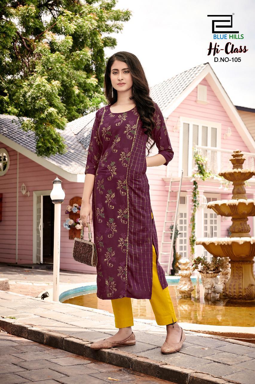 Blue Hills Hi Class 1 Casual Wear Rayon Designer Long Kurti Collection